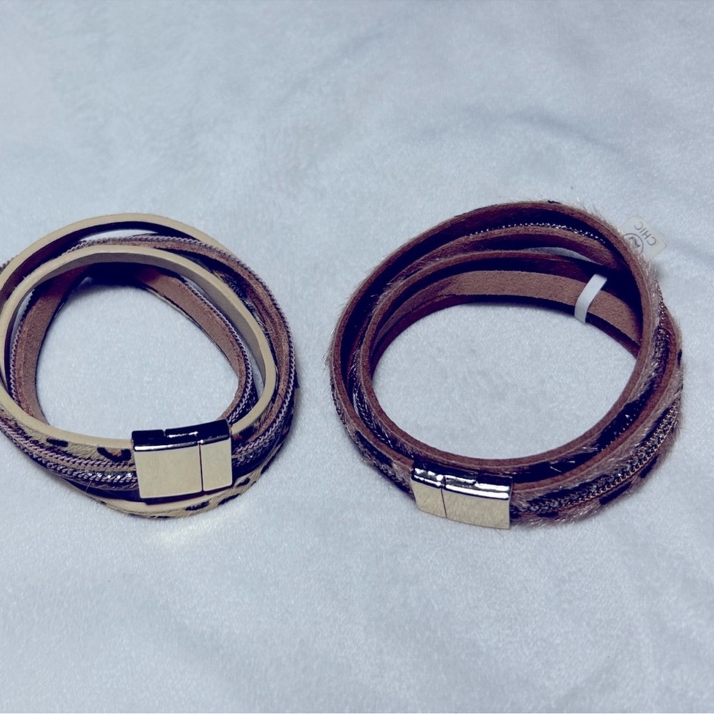 🤎BRAND NEW🤎 Chic Wrap Around Animal Print, Leather and Diamond Bracelets (2)